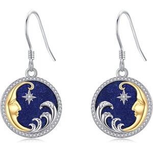 Lapus Lazuli Diamond Moon and Star Luxurious Starry Night Earrings